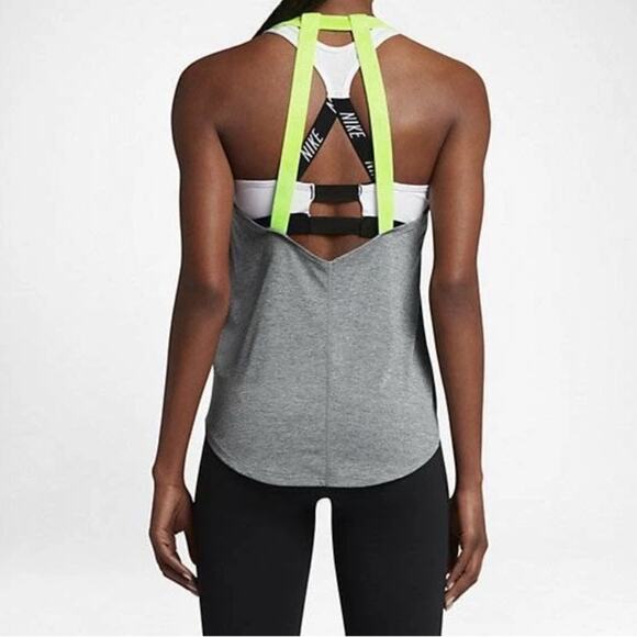Nike Breathe Elastika Dri-Fit Training Running Gym Strappy Tank Grey Yellow SZ S - Picture 7 of 7